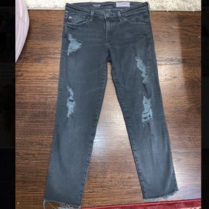 Black mid rise, skinny ripped jeans